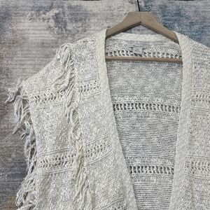 Ariat‎ Fringe Knit Cardigan Womens Small Ivory Western Boho Open Sweater